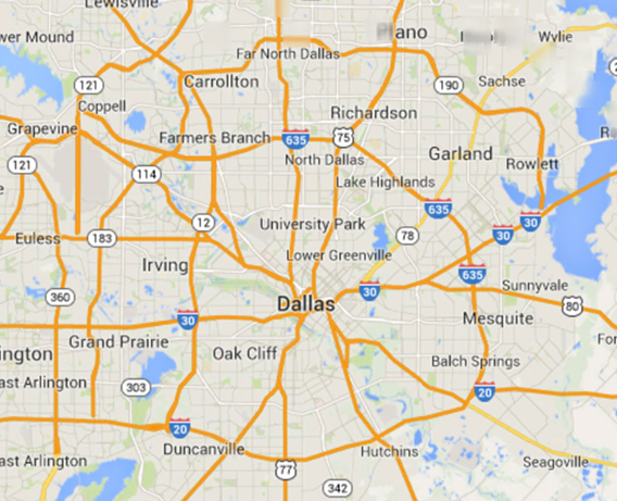Map of Texas showing statewide moving routes from the DFW area to Houston, Austin, San Antonio, El Paso, and Amarillo